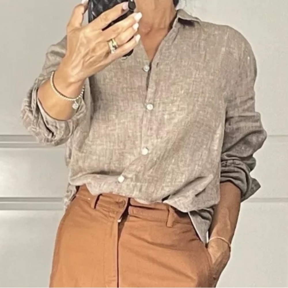 J Jill Love Linen Essential Shirt w Abalone Buttons w MEASUREMENTS! Sz Medium - Picture 14 of 14